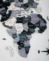 35" X 59" Black Gray and White Wood World Map Hanging Dimensional Sculpture
