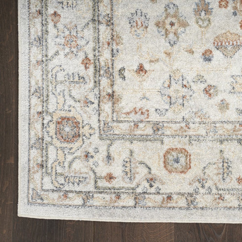 8' X 10' Gray Orange And Ivory Floral Medallion Distressed Washable Area Rug