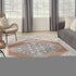 8' X 10' Gray Orange And Ivory Floral Medallion Distressed Washable Area Rug