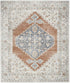 8' X 10' Gray Orange And Ivory Floral Medallion Distressed Washable Area Rug