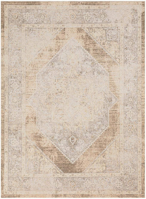 8' X 10' Beige Oriental Power Loom Washable Area Rug