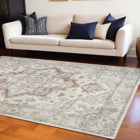 9' X 12' Gray Oriental Power Loom Area Rug