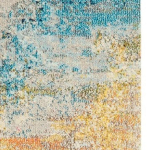 10' Blue And Gray Abstract Runner Rug