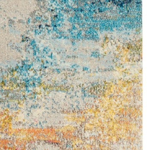 10' Blue And Gray Abstract Runner Rug