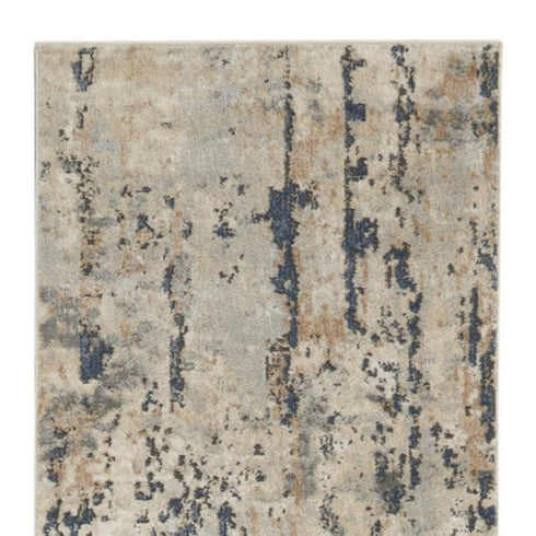 10' Beige and Ivory Abstract Power Loom Runner Rug