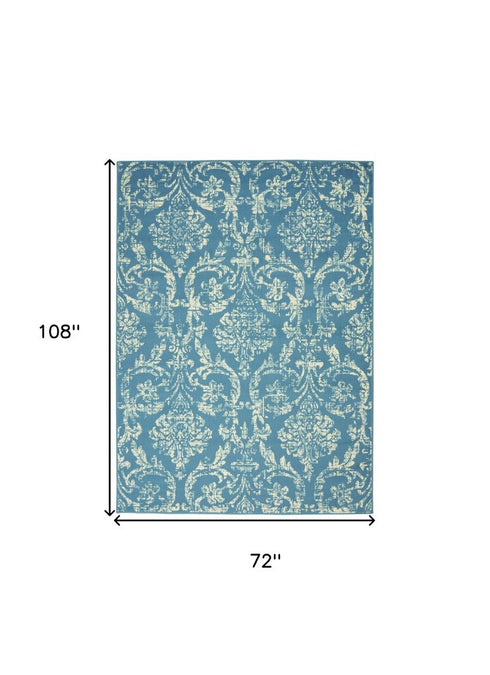 8' X 10' Blue Damask Power Loom Area Rug