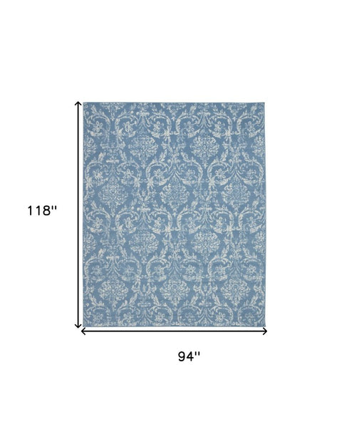 8' X 10' Blue Damask Power Loom Area Rug