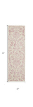 7' Cream Damask Power Loom Runner Rug