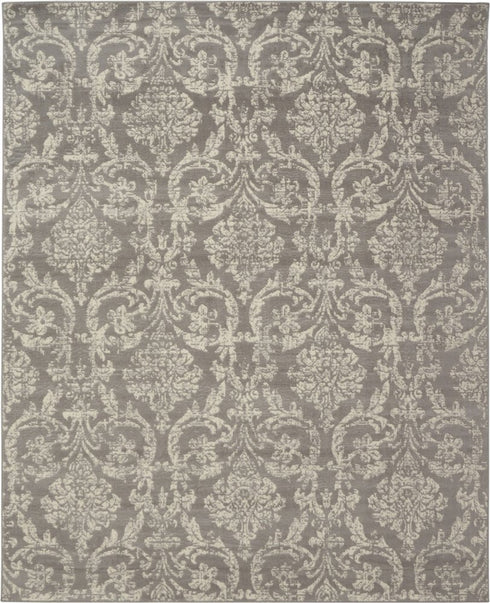 8' X 10' Gray Damask Power Loom Area Rug