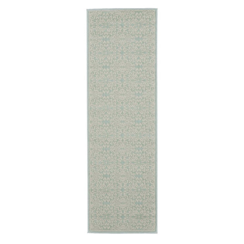 7' Aqua Floral Power Loom Runner Rug