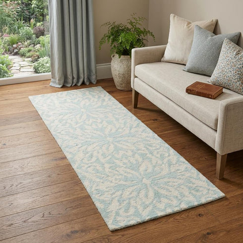 7' Aqua Floral Power Loom Runner Rug