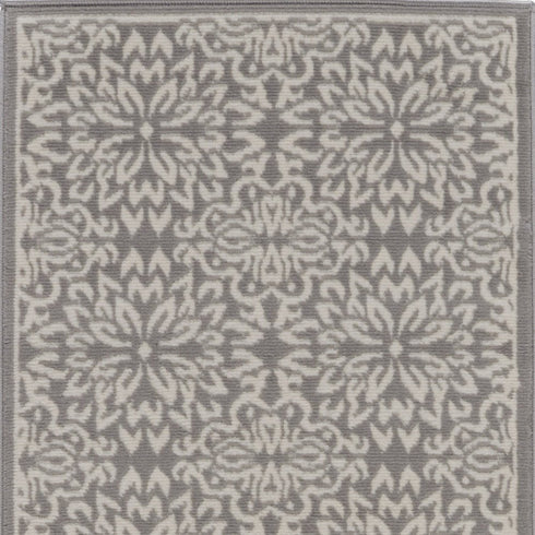 7' Gray Floral Power Loom Runner Rug