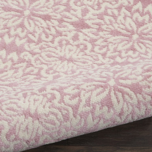 7' Pink Floral Power Loom Runner Rug