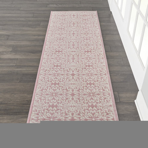 7' Pink Floral Power Loom Runner Rug