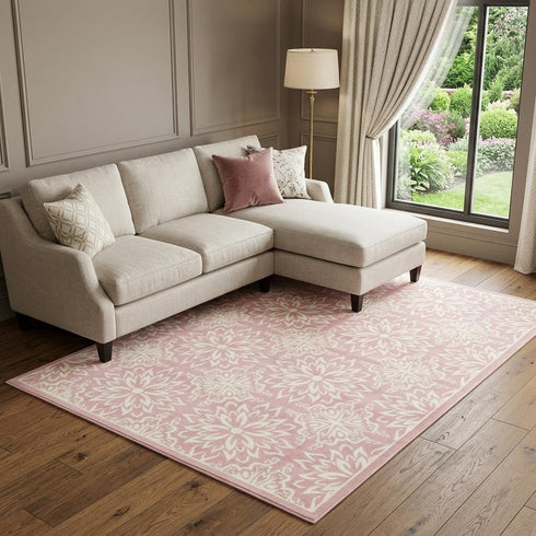 8' X 10' Pink Floral Power Loom Area Rug