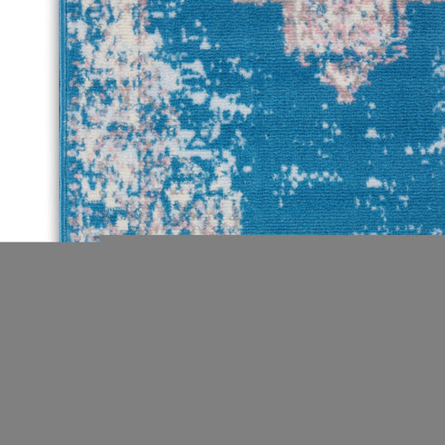 8' Blue Damask Power Loom Runner Rug