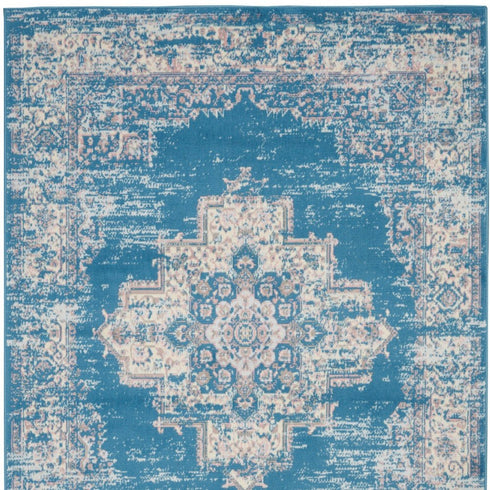 8' X 10' Blue Damask Power Loom Area Rug