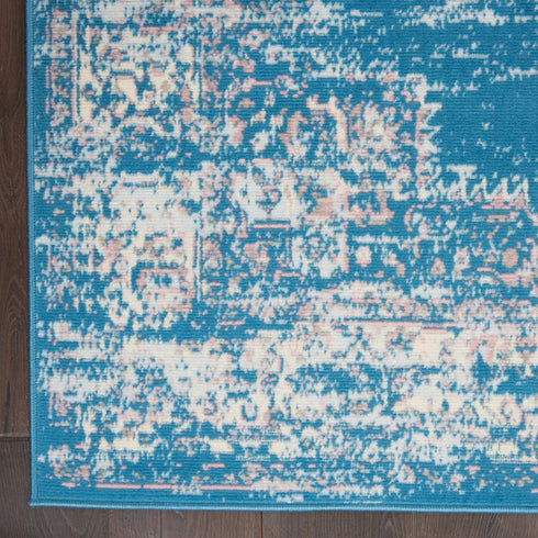 8' X 10' Blue Damask Power Loom Area Rug