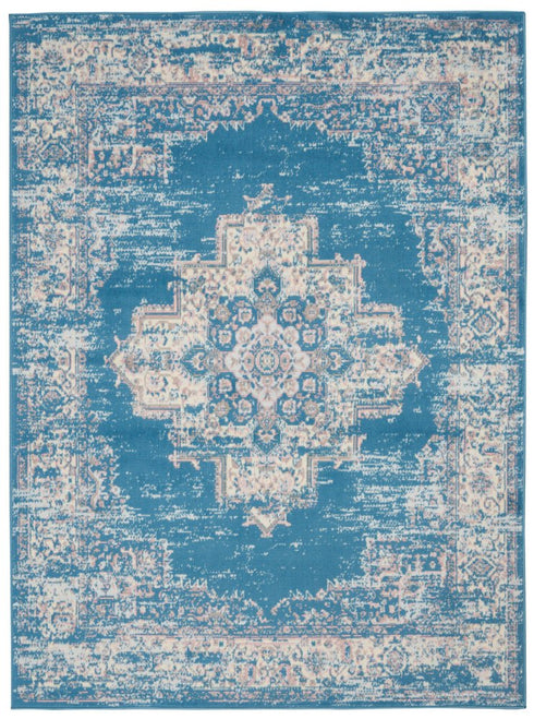 8' X 10' Blue Damask Power Loom Area Rug