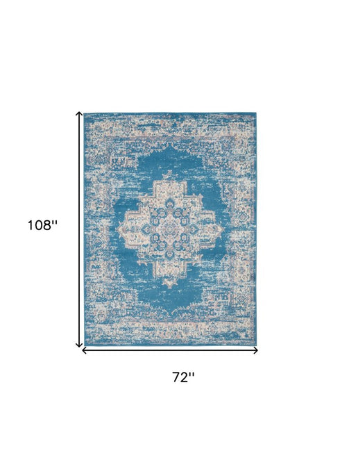 8' X 10' Blue Damask Power Loom Area Rug