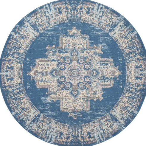8' X 10' Blue Damask Power Loom Area Rug