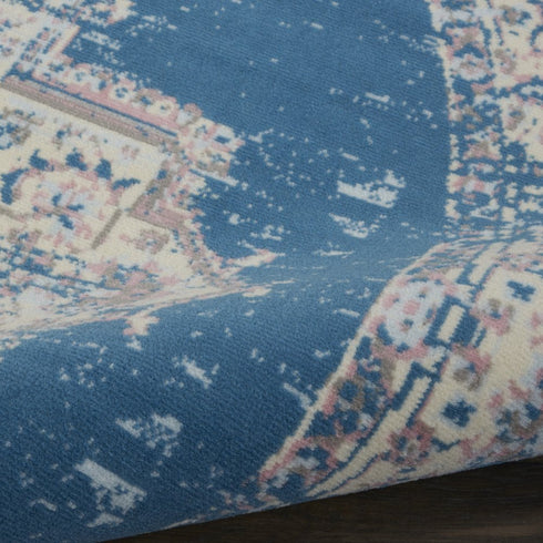 8' X 10' Blue Damask Power Loom Area Rug