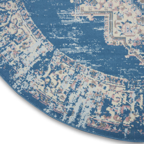 8' X 10' Blue Damask Power Loom Area Rug