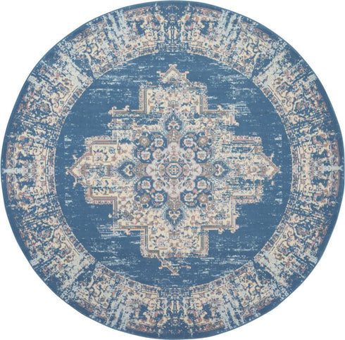 8' X 10' Blue Damask Power Loom Area Rug