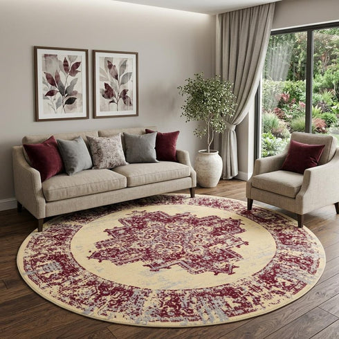8' X 10' Cream Damask Power Loom Area Rug