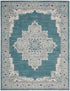 8' X 10' Aqua Floral Power Loom Distressed Area Rug