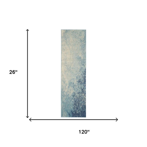 10' Blue Abstract Power Loom Runner Rug