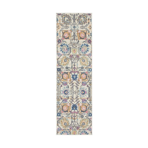 6' Cream Floral Power Loom Runner Rug