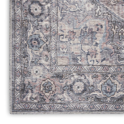 8' Gray Floral Power Loom Distressed Washable Runner Rug