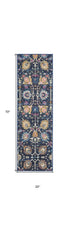 6' Navy Blue Floral Power Loom Runner Rug