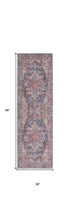 8' Red Floral Power Loom Distressed Washable Runner Rug