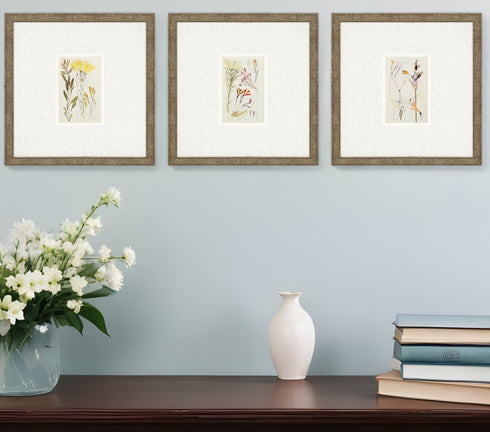 Set Of Three Antique Botanical II Gold Framed Print Wall Art