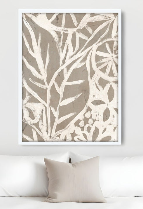 Mudcloth Foliage I White Framed Print Wall Art