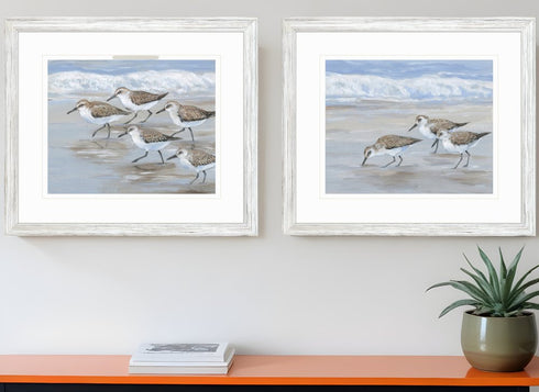 Set Of Two Sandpipers White Framed Print Wall Art