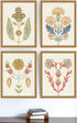Set Of Four Folk Flourish Gold Framed Print Wall Art