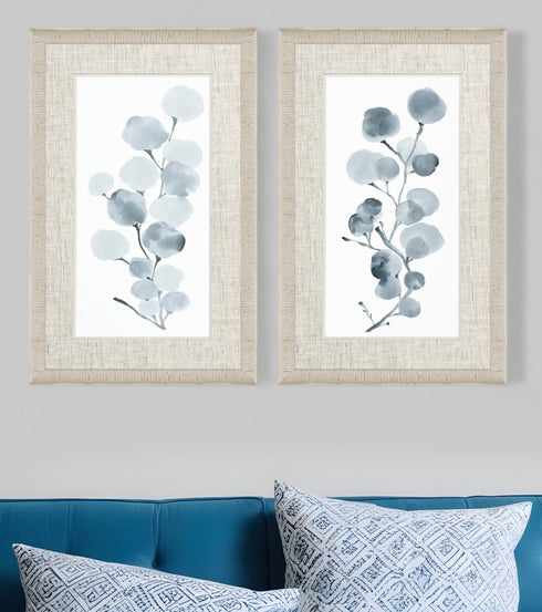 Set Of Two Gray Botanical White Framed Print Wall Art