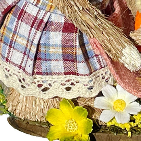 10" Blue Pink And Brown Straw Rabbit Easter Easter Bunny Figurine