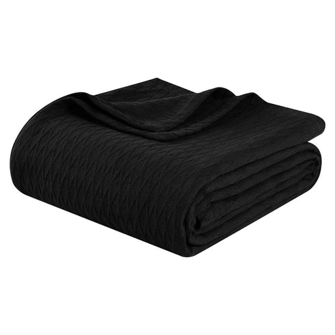 Queen Black Cotton Plain Weave Geometric Blanket