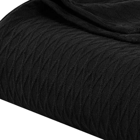 Queen Black Cotton Plain Weave Geometric Blanket