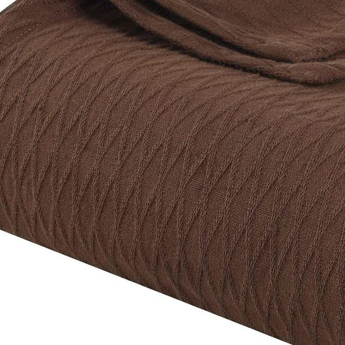 Queen Chocolate Cotton Plain Weave Geometric Blanket
