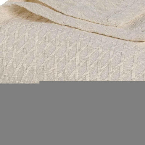 Queen Ivory Cotton Plain Weave Geometric Blanket