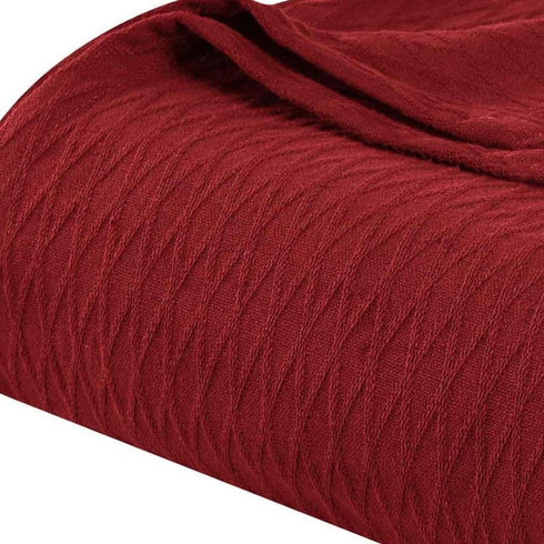 King Burgundy Cotton Plain Weave Geometric Blanket