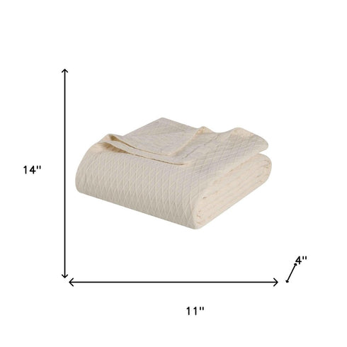 King Ivory Cotton Plain Weave Geometric Blanket
