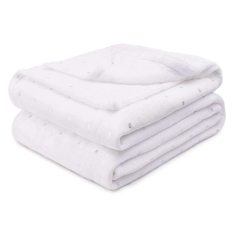 12" X 10" White Microfiber Plain Weave Polka Dots Throw Blanket