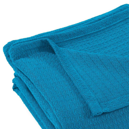 Queen Azure Cotton Waffle Weave Blanket