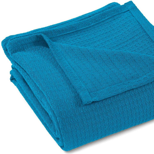 Queen Azure Cotton Waffle Weave Blanket